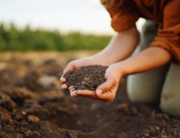 terre dans les mains d'une cultivatrice