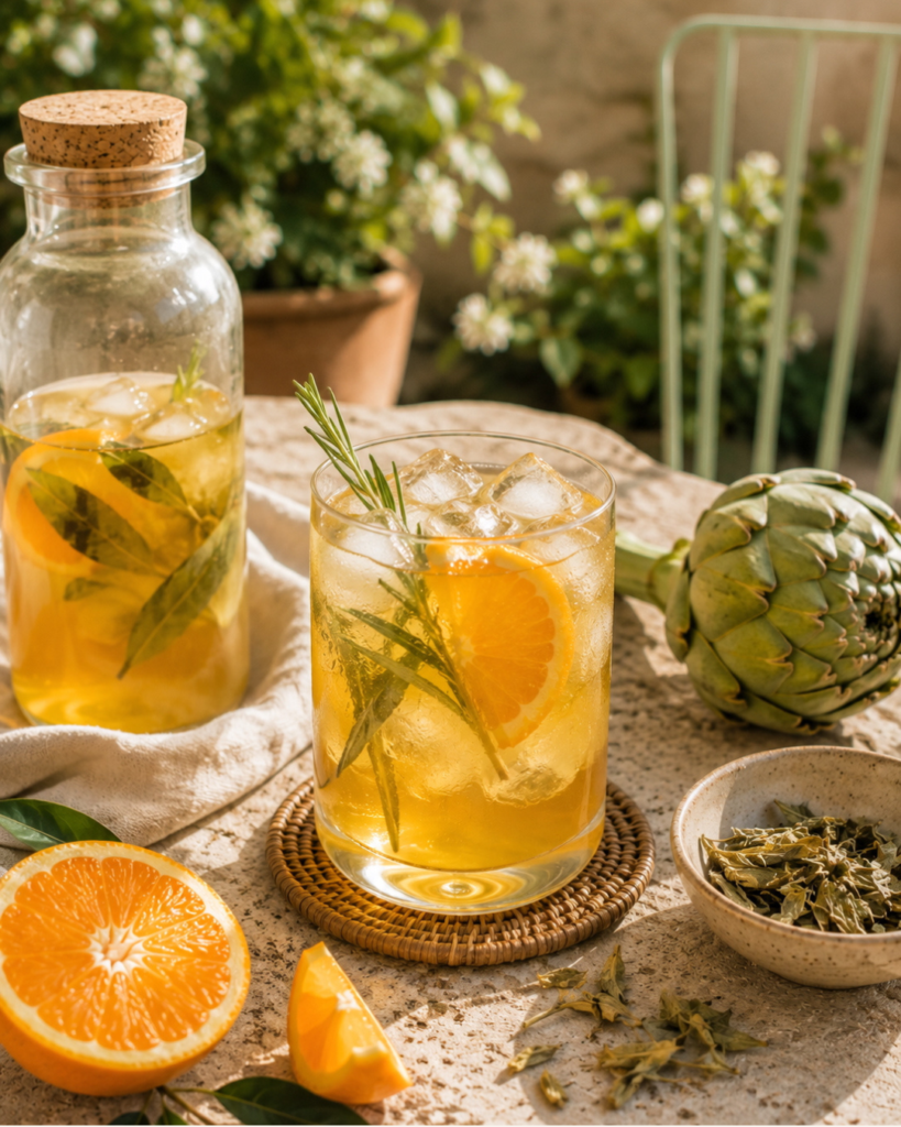 infusion glacée d’artichaut et d’agrumes sans sucre et sans alcool